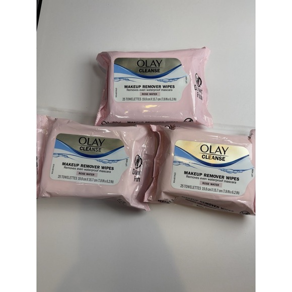 Olay Cleanse Makeup Remover Wipes Rose Water Scent 25 Count Facial Cloths X3 - Picture 1 of 4